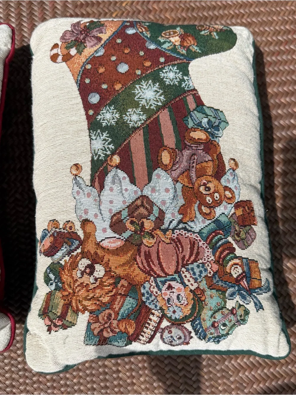 Vintage Christmas Tapestry Throw Pillows Set of 3 Santa Tree Stocking 15x11